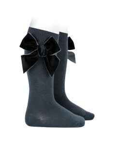 CALCETIN COLOR CARBÓN LAZO TERCIOPELO