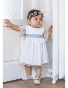 VESTIDO MANGAS DE GASA ROSA MAQUILLLAJE EMPOLVADO 