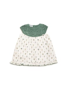 VESTIDO CUERPO PUNTO Y TELA PALMERAS