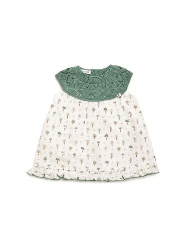 VESTIDO CUERPO PUNTO Y TELA PALMERAS