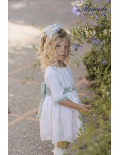 VESTIDO ENCAJE DE BOLILLO Y TUL VERDE MENTA