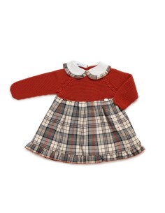 VESTIDO CUERPO PUNTO TEJA  Y CUADROS