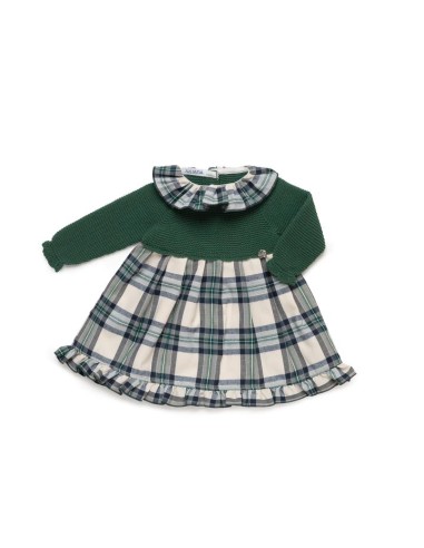 VESTIDO CUERPO PUNTO Y TELA CUADROS 100  ALGODÓN