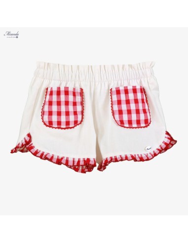 SHORT BLANCO DETALLE VICHY ROJO
