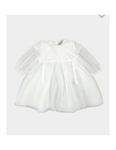 VESTIDO CRUDO/ TOSTADO ENCAJE MANGA LARGA GASA 