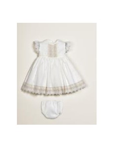 VESTIDO ENCAJRE CRUDO Y DETALLES TOSTADO