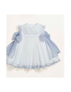 VESTIDO TUL Y DETALLES CELESTE GRISACEO