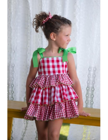 VESTIDO VICHY ROJO LAZOS VERDES