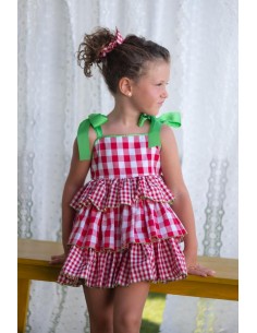 VESTIDO VICHY ROJO Y LAZOS VERDES 