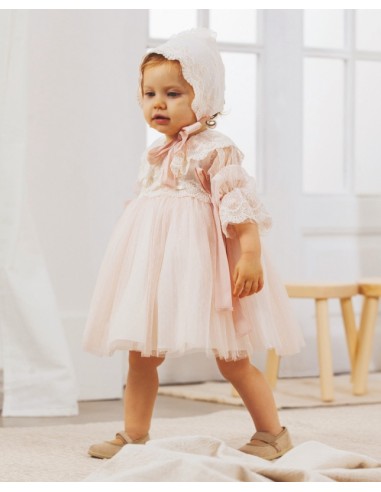 VESTIDO TUL ROSA M/L