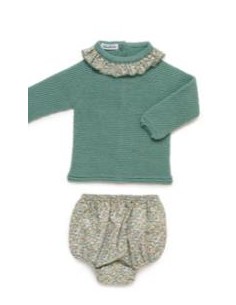 CONJUNTO BRAGA FLORECITAS VERDE HOJA 