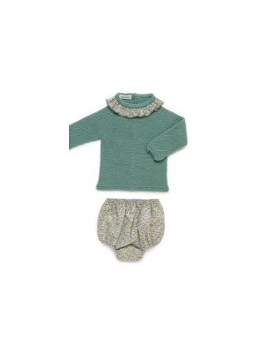 CONJUNTO BRAGA FLORECITAS VERDE HOJA 