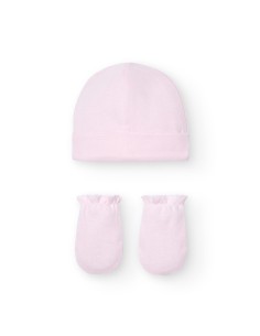 SET GORRO Y MANOPLAS 100  ALGODON ROSA