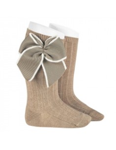 CALCETIN ALTO COLOR  TURRON  CON LAZO FESTON 
