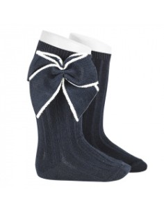 CALCETIN ALTO  COLOR MARINO CON FESTON
